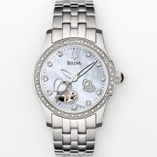 Bulova Stainless Steel Diamond Accent Automatic Skeleton Watch