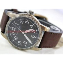 Burberry men military watch BU7807 antique gold plated brown leather Swiss $495 - Brown - Gold