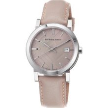 Burberry Men s Swiss Made Quartz Large Check Dial Leather Strap Watch ROSETONE