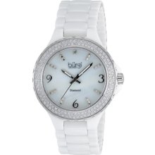 Burgi Watches Women's Diamond/Swarovski Crystal White MOP Dial White C