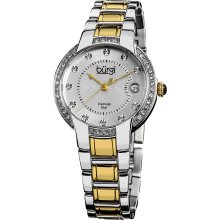 Burgi Women's Stainless Steel Diamond Date Bracelet Watch (Two-tone)