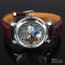 By Ems Silver 3-dial Skeleton Day&night Automatic Mechanical Wat