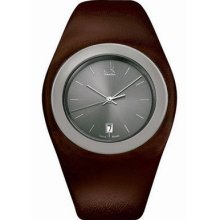 Calvin Klein K4723126 Women's Logo Silver Dial Brown Leather Strap Watch