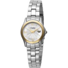 Caravelle By Bulova Womenâ€™s Silver & White Dial Brass Metal Bracelet Watch