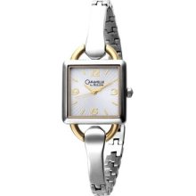 Caravelle By Bulova Womens White Dial Two Tone Brass Bangle Bracelet Watch