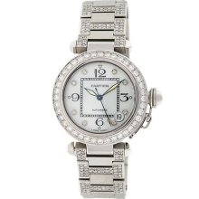 Cartier Pasha C 6.00ct Diamond Bezel Band Pearl Dial Automatic Ladies Watch