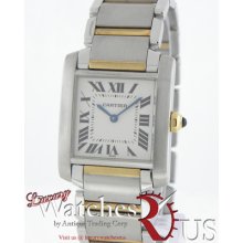 Cartier Tank Francaise W51007q4 White Dial Steel 18k Yellow Gold Quartz