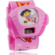 Cartoon Dora Projector Electronic Digital Wrist Watch for Kid