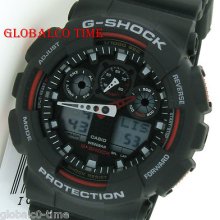 Casio G-shock Sport Men Watch Black Red Digital 200m Resin Ga-100-1a4dr