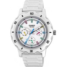 Casio Ladies White Aluminum Analog Sport Watch W 3 Sub-dials & Multicolored Di