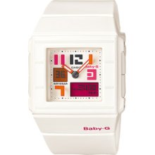 Casio Lady Baby-g Square Ana/dig White Band Bga200pd-7b Original Box