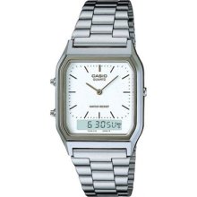 Casio Mens Aq230a-7d Stainless Steel Analog Digital Watch Dual Time Alarm