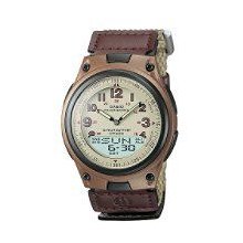 Casio Mens Calendar Day/Date Watch with Round Tan Dial and Brown Fabric Band