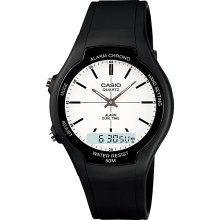 Casio Men's Core AW90H-7EV Black Rubber Quartz Watch with White Dial