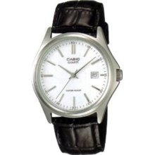 Casio Men's Core MTP1183E-7A Black Leather Quartz Watch with White Dial