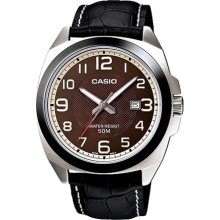 Casio Men's Core MTP1340L-5AV Black Leather Quartz Watch with Brown Dial