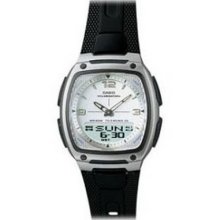 Casio Mens Databank Analog Watch Digital Chrono White Dial Black Band Aw81-7av