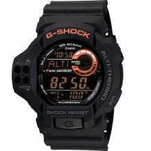 Casio Mens G-Shock Twin Sensor Plastic Watch - Black Rubber Strap - Black Dial - GDF100-1B