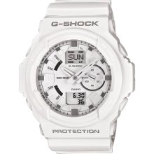 Casio Mens G-Shock 3-D Multifunction Resin Watch - White Rubber Strap - White Dial - GA150-7A