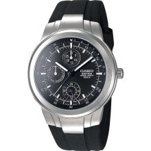 Casio Mens Multi Display Watch with Round Black Dial and Black Resin Band