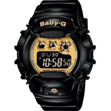 Casio Womens Baby-G Shock Resistant Plastic Watch - Black Rubber Strap - Gold Dial - BG1006SA-1C