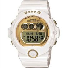 Casio Women's Bg6901-7 Baby-g White Resin And Gold-tone Accented Large Digital