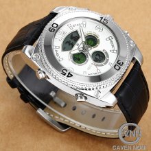 Caven Noni Black/white/brown Mens Digital Lcd Leather Sport Analog Quartz Watch