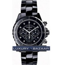 Chanel J12 chronograph Automatic 41mm (Black cereamic /Black-Diamonds/ Black ceramic bracelet)