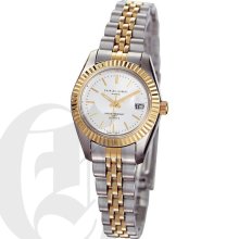 Charles Hubert Classic Ladies Two Tone White Dial All Weather Watch with Date 6445