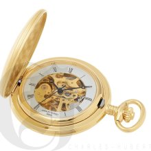 Charles Hubert Classic Mechanical Movement Brushed Gold Tone Pocket Watch with See Through Dial 3595