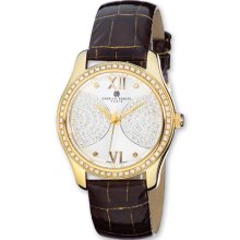 Charles Hubert Ladies Gold-Plated Stainless Steel Silver Dial Brown Leather XWA3280
