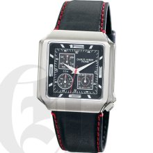 Charles Hubert Premium Mens Stainless Steel Watch with Black Genuine Leather Strap 3742-B