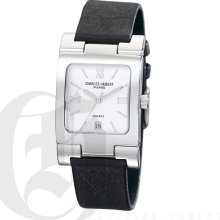 Charles Hubert Premium Mens White Dial Watch with Black Leather Strap 3747-W