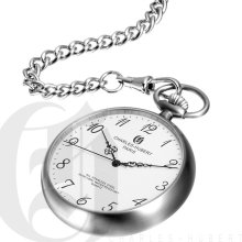Charles Hubert Premium Open Face White Dial Silver Tone Pocket Watch 3534