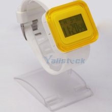 Charming Yellow Dial Digital Display Silicone Watchband Unisex Led Wrist Watch