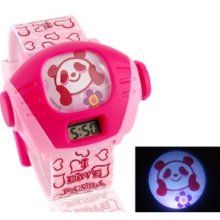 Children's Panda Pattern Digital Watch with Projector (Pink)
