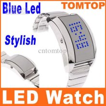 Christmas Gift Silver Mens Unique Blue Led Digital Wrist Watch Cool