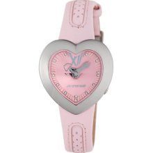 Chronotech Children's Pink Leather Heart-shaped Rhinestone Watch