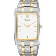 Citizen AR3034-59A Mens Two Tone Stainless Steel Stiletto Eco-Drive White Box Dial