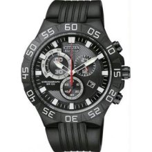 Citizen AT2095-07E Mens Stainless Steel Case Black Dial Eco-Drive Quartz Chronograph Rubber Strap