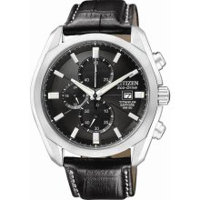 Citizen Eco-Drive Chronograph Men's Titanium Watch - Black Leather Strap - Black Dial - CA0020-05E