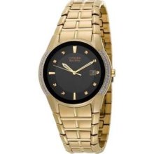 Citizen Eco-drive Diamond Gold-tone Black Dial Date Men's Watch Bm6702-51e -