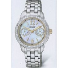 Citizen Eco Drive Ladies` 2-tone Silhouette Crystal Watch With Mop Dial