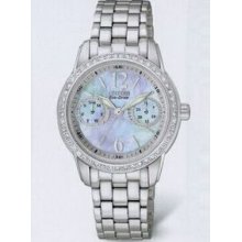 Citizen Eco Drive Ladies` Silver Silhouette Crystal Watch With Mop Dial
