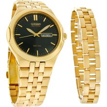 Citizen Eco-drive Mens Corso Black Day/date Gold Tone Dress Watch Bm8402-62e