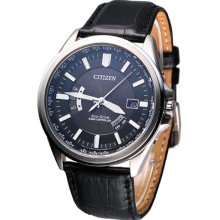 Citizen Eco-drive Perpetual Radio Watch Black Leather Cb0011-00e Made In Japan