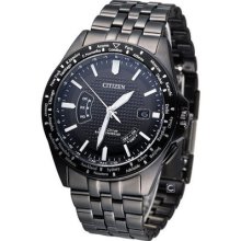 Citizen Eco-drive Perpetual Radio Watch All Black Cb0028-58e Made In Japan