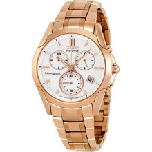 Citizen Eco-drive Sport Chronograph White Dial Rose Gold-tone Ladies Watch