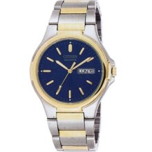 Citizen Men's $185 Blue Dial Two-tone Silver & Gold Watch Day, Date Bk3564-52l