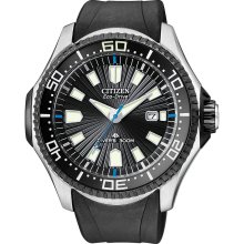 Citizen Mens Calendar Date Eco Drive Certified Diver Watch w/Black/ST Case, Black Dial and Expansion Band